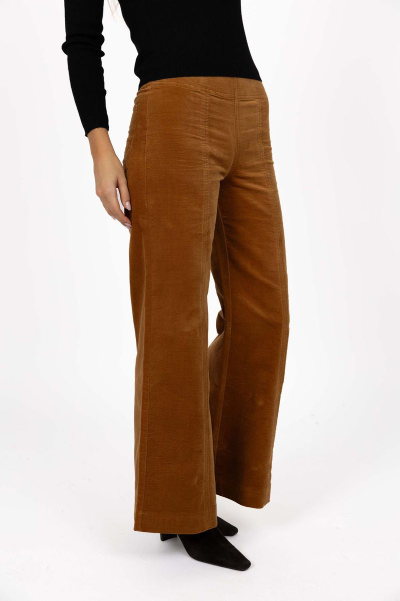 Humidity Lifestyle Stitched Luxe Velour Pant in Camel | Gretel Lane