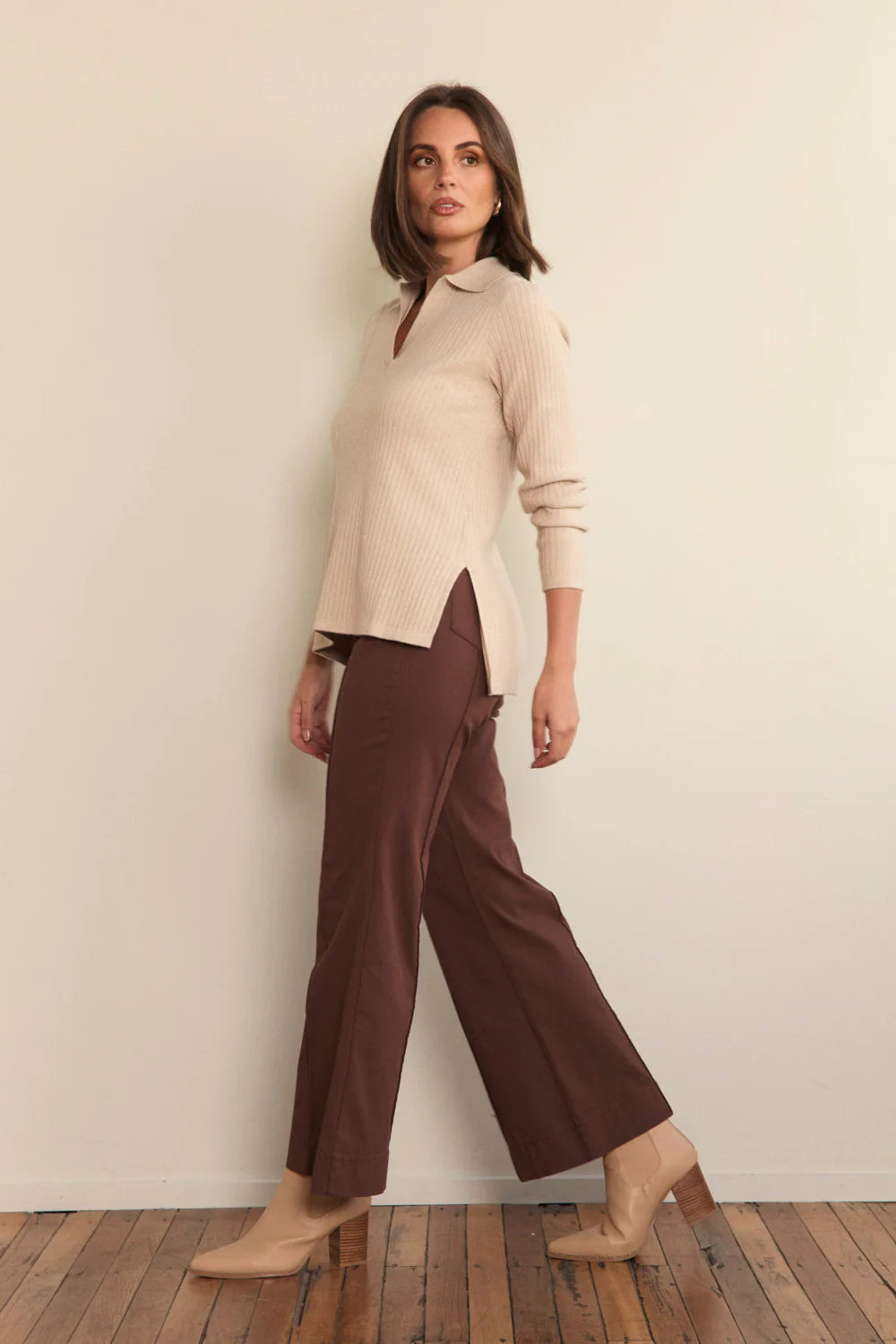 Stretch Wide Leg Pant (Chocolate)