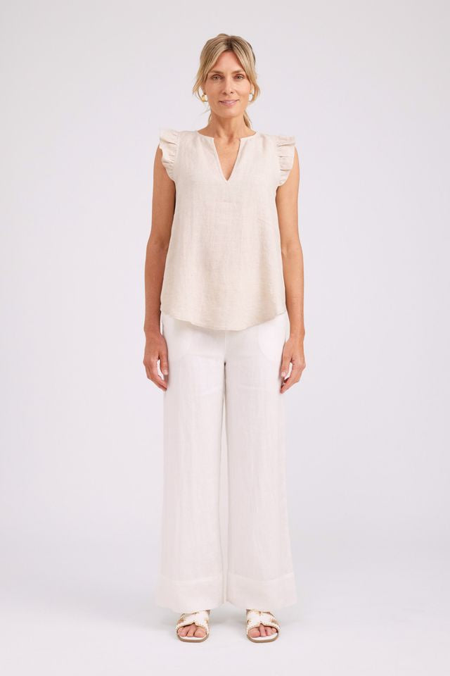 Eb & Ive Studio Frill Sleeve Linen Tank Tusk | Women's Clothing | Gretel Lane