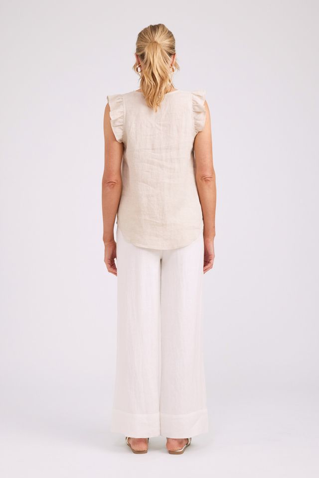 Eb & Ive Studio Frill Sleeve Linen Tank Tusk | Women's Clothing | Gretel Lane