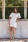 Sundown Denim Puff Sleeve Mini Dress (Ecru)