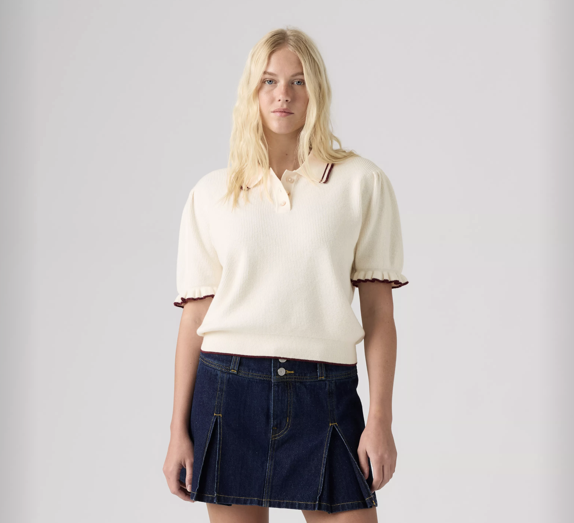 Levi Super Soft Summer Short Sleeve Polo Egret/Cabernet | Women's Clothing | Gretel Lane