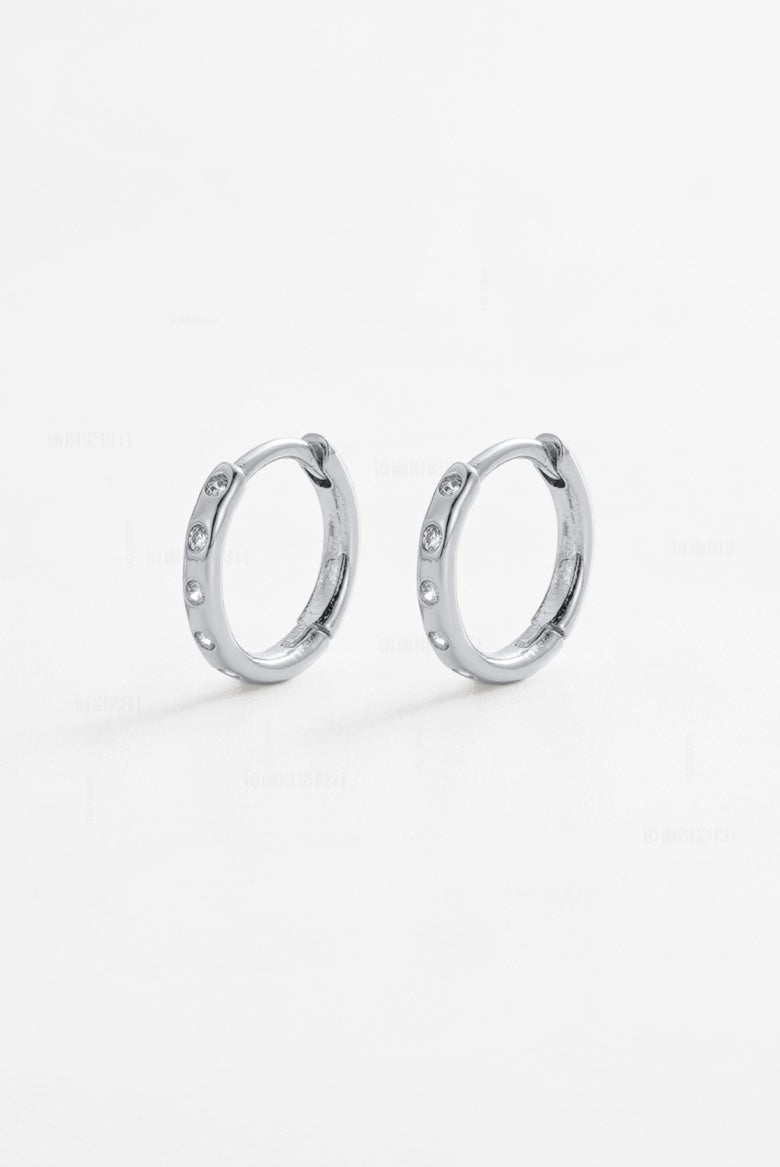 Zafino Talia Silver Huggie Earring with small crystals | Gretel Lane