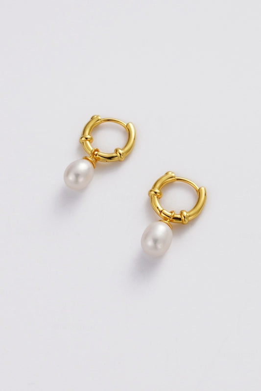 Zafino Gold Tessa Hoop with drop Pearl | Gretel Lane