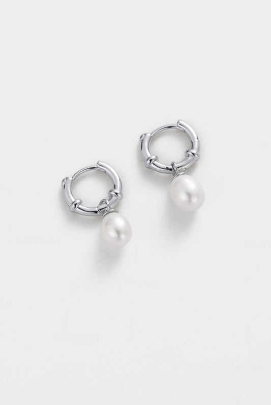 Zafino Silver Tessa Hoop Earrings with drop Pearl | Gretel Lane