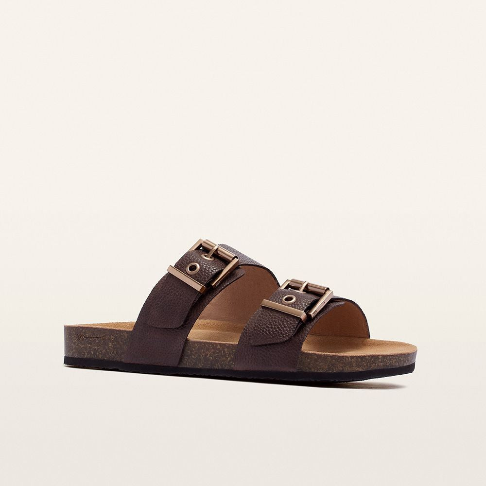FRANKIE4 Tommy Podiatrist Designed Slip On Sandal Brown Pebbled Leather | Women's Footwear | Gretel Lane