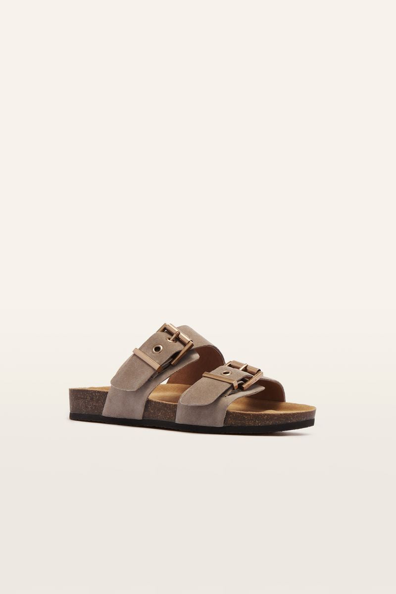 Frankie4 Tommy Podiatrist-designed Buckle Slide Mushroom Suede | Women's Shoes | Gretel Lane