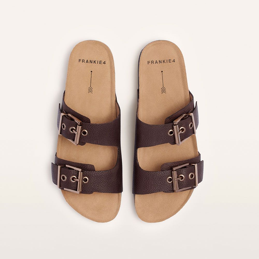 FRANKIE4 Tommy Podiatrist Designed Slip On Sandal Brown Pebbled Leather | Women's Footwear | Gretel Lane