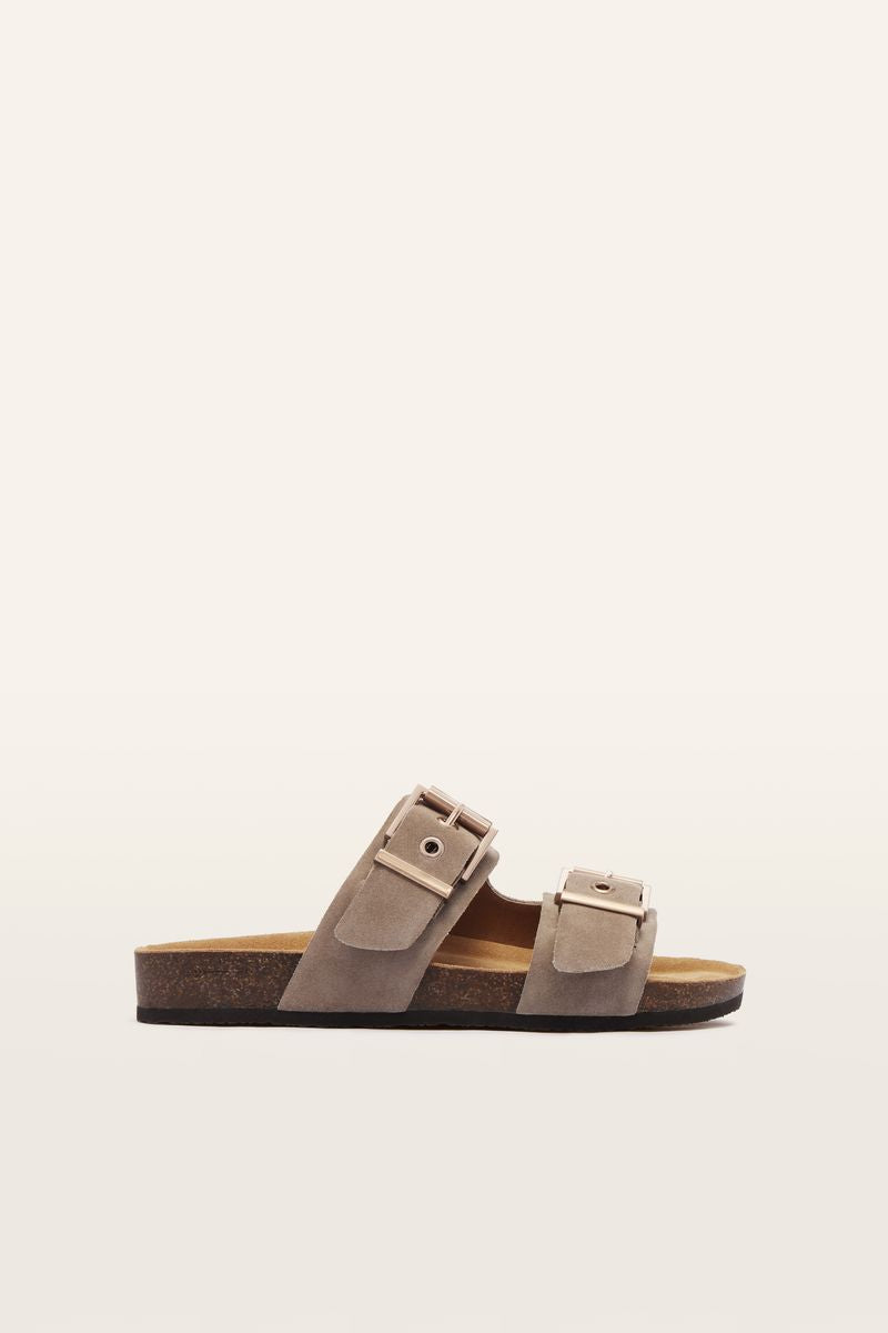 Frankie4 Tommy Podiatrist-designed Buckle Slide Mushroom Suede | Women's Shoes | Gretel Lane