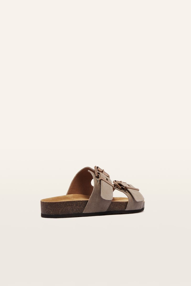 Frankie4 Tommy Podiatrist-designed Buckle Slide Mushroom Suede | Women's Shoes | Gretel Lane