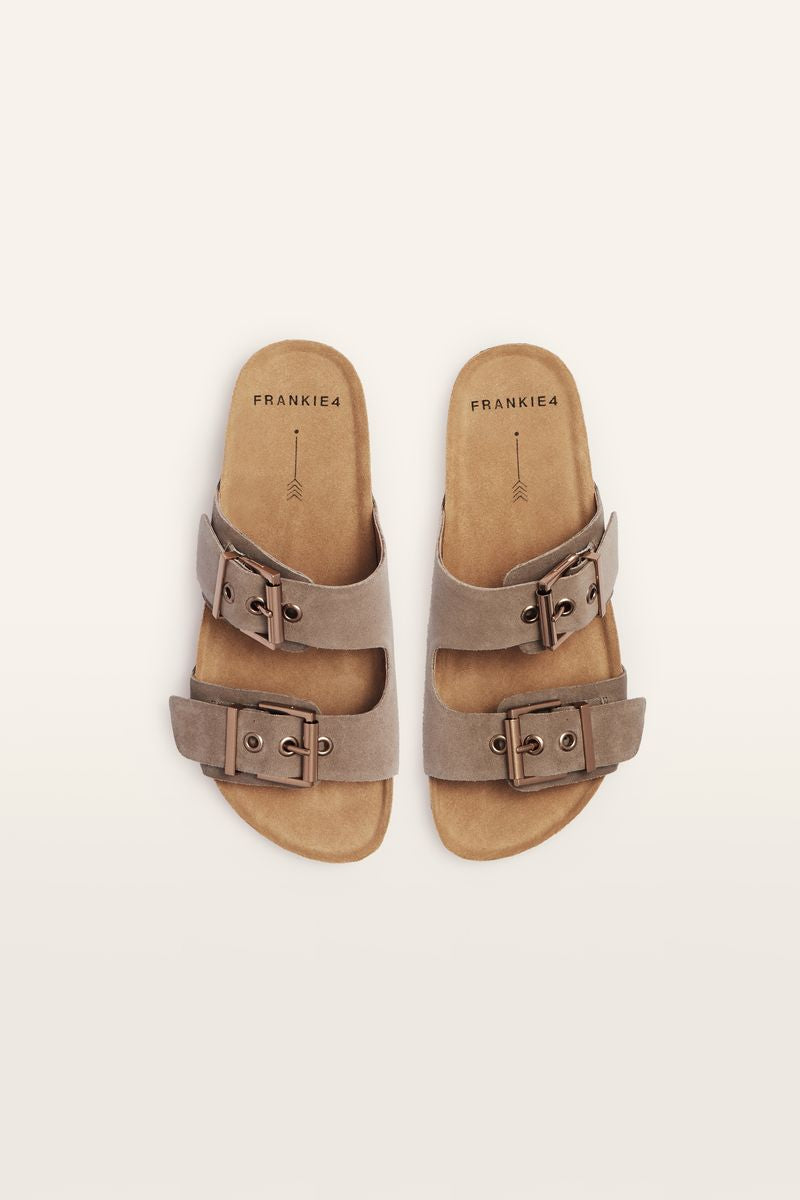 Frankie4 Tommy Podiatrist-designed Buckle Slide Mushroom Suede | Women's Shoes | Gretel Lane