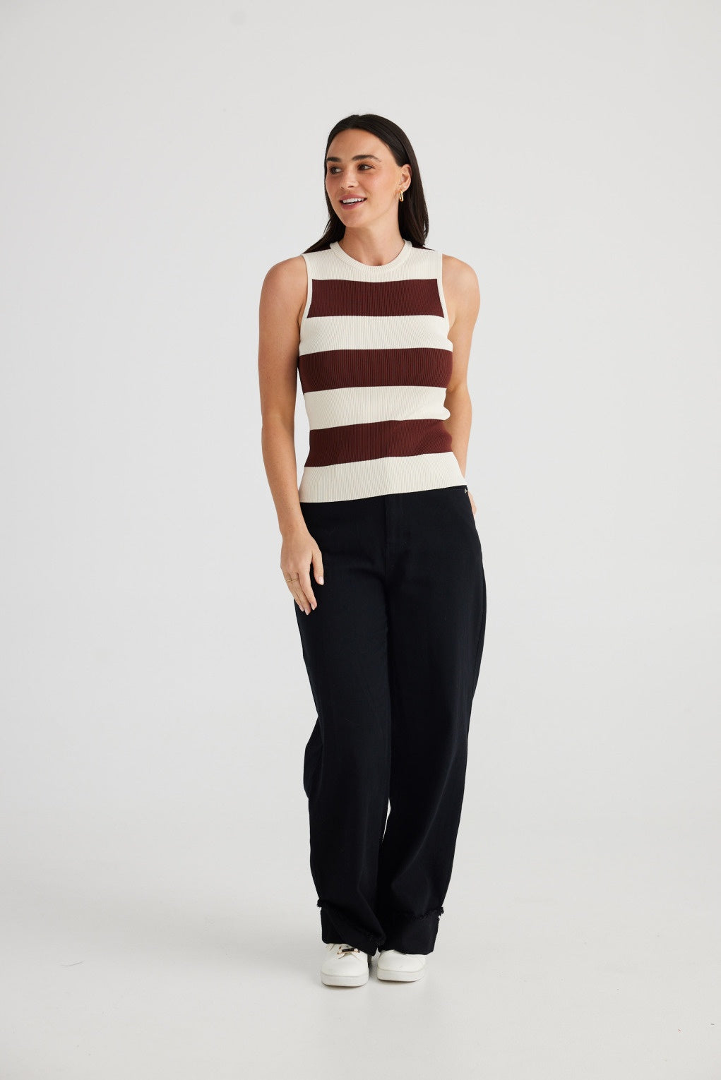 Tori Wide Stripe Tank (Cream w Cocoa Stripe)