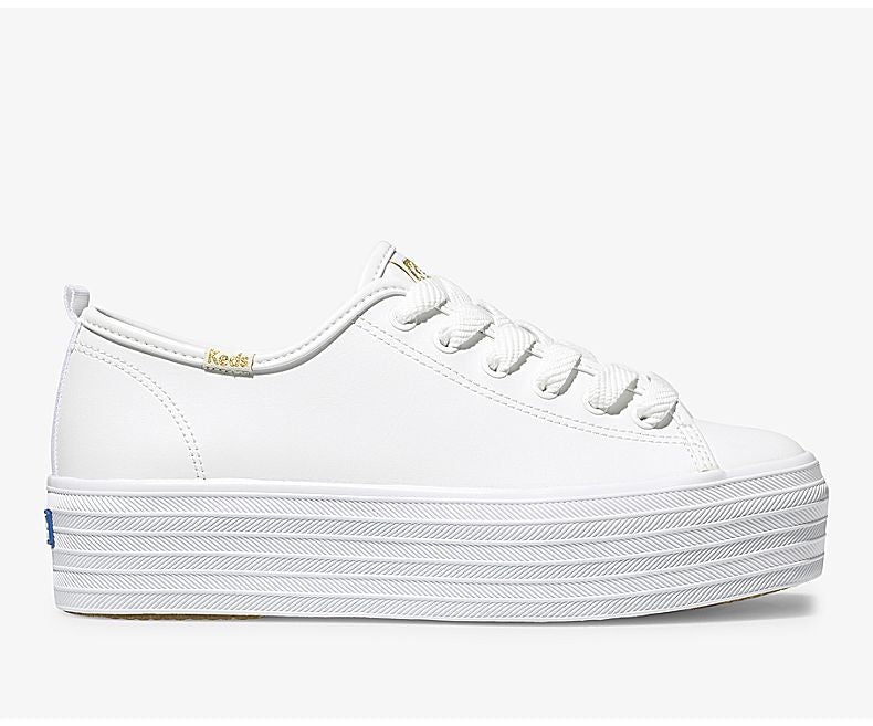 KEDS Triple Up Leather Lace Up Sneaker White with Gold | Women's Sneaker | Gretel Lane