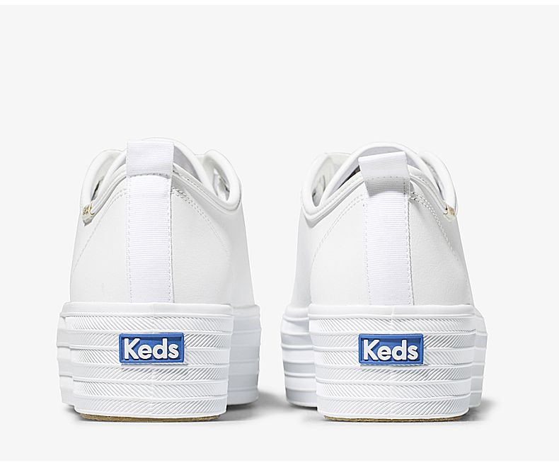 KEDS Triple Up Leather Lace Up Sneaker White with Gold | Women's Sneaker | Gretel Lane