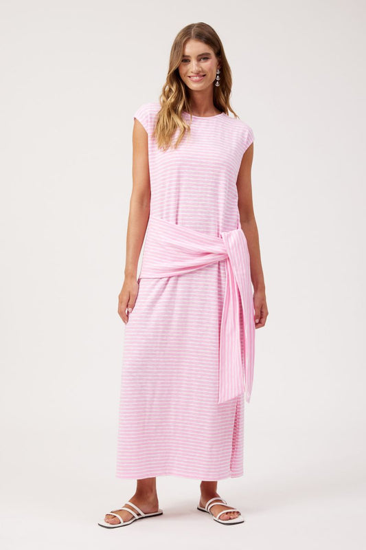 HAVEN Tropea Stripe Tie Cotton Maxi Dress Pink | Women's Clothing | Gretel Lane