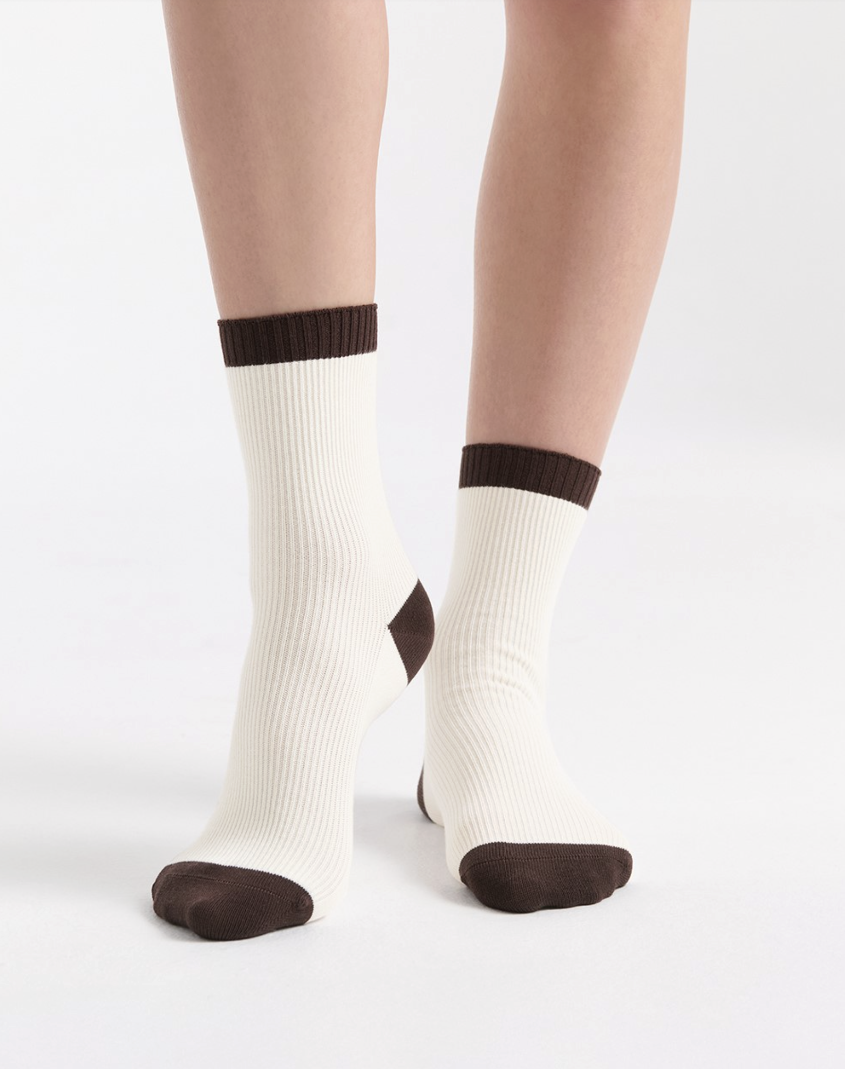 Ambra Two Tone Rib Crew Sock in Buttercream/Brown | Women's Socks | Gretel Lane