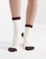 Ambra Two Tone Rib Crew Sock in Buttercream/Brown | Women's Socks | Gretel Lane