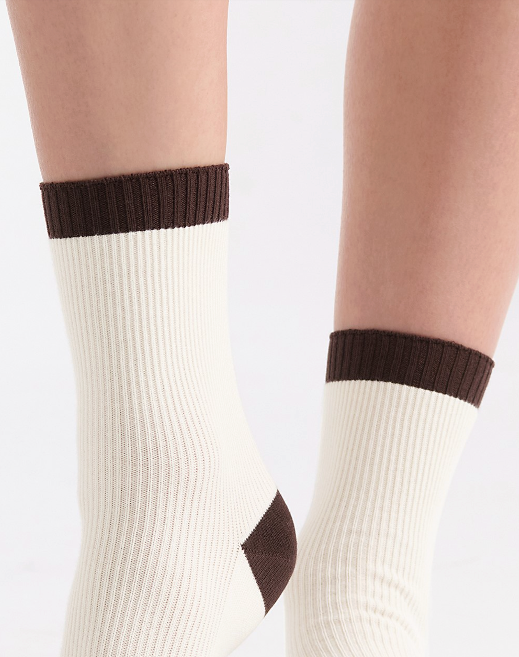 Ambra Two Tone Rib Crew Sock in Buttercream/Brown | Women's Socks | Gretel Lane