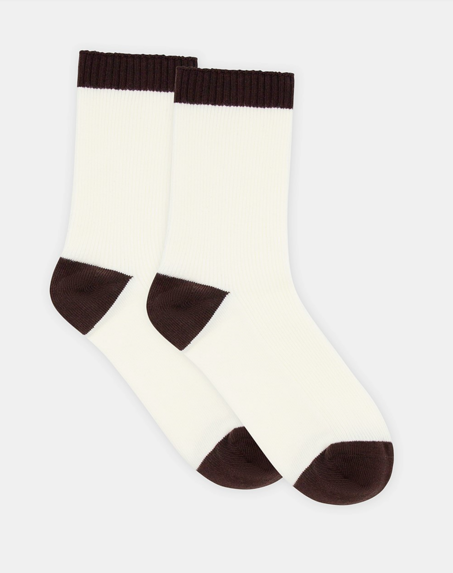 Ambra Two Tone Rib Crew Sock in Buttercream/Brown | Women's Socks | Gretel Lane