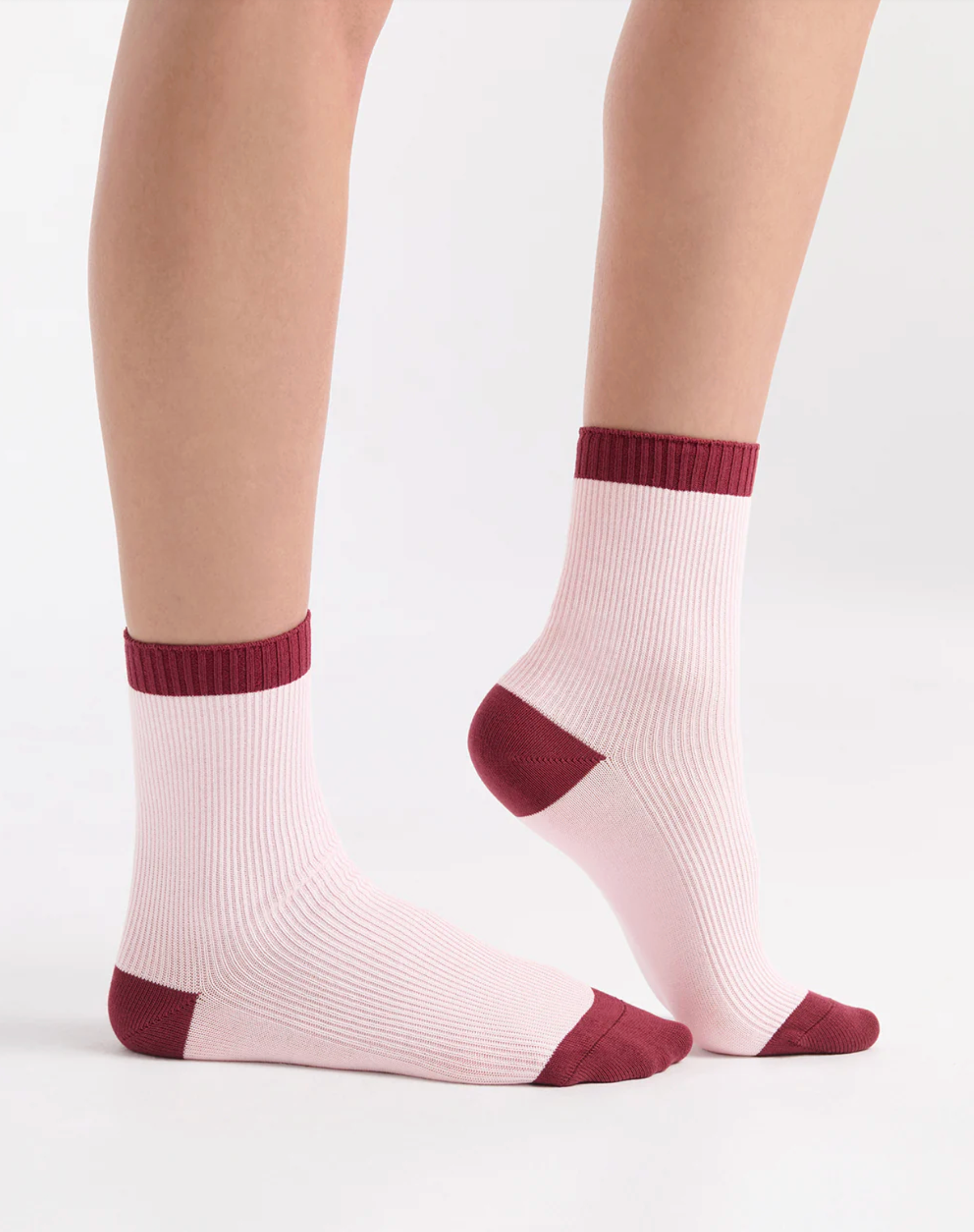 Ambra Two Tone Rib Crew Sock in Dhalia Pink | Women's Socks | Gretel Lane
