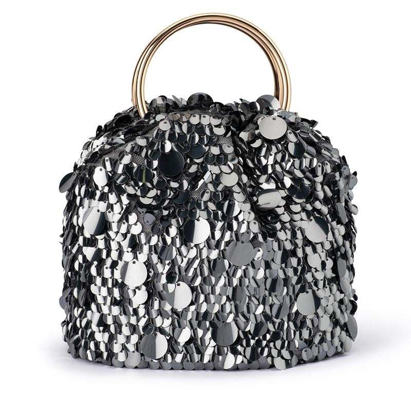 Gunmetal Sequin Top Handle Bag | Gretel Lane