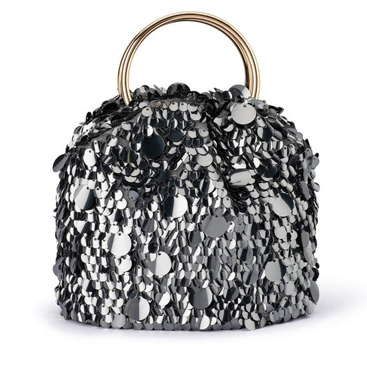 Gunmetal Sequin Top Handle Bag | Gretel Lane