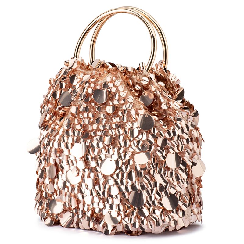 Rose Gold Sequin Clutch Bag with Handle | Gretel Lane