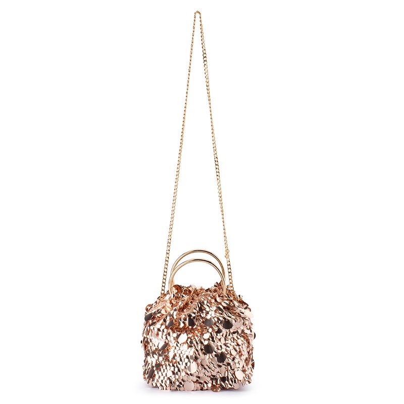 Rose Gold Sequin Clutch Bag with Handle | Gretel Lane