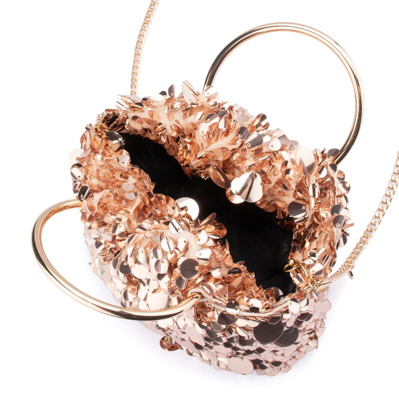 Rose Gold Sequin Clutch Bag with Handle | Gretel Lane
