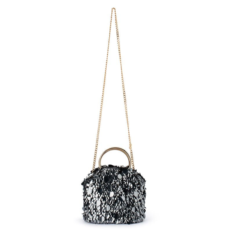 Gunmetal Sequin Top Handle Bag | Gretel Lane