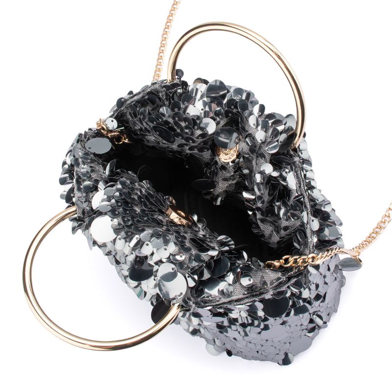 Gunmetal Sequin Top Handle Bag | Gretel Lane