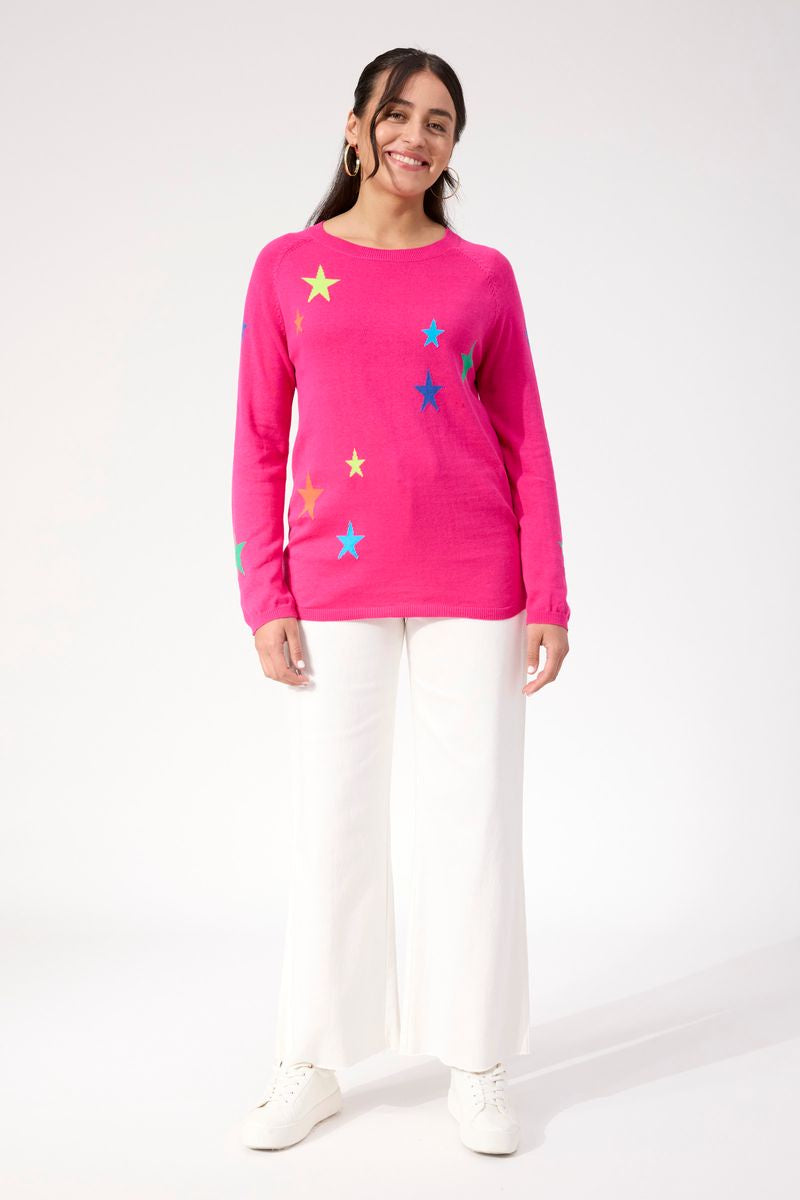 Haven Women's Hot Pink Star Knit Vermont Crew Jumper | Gretel Lane