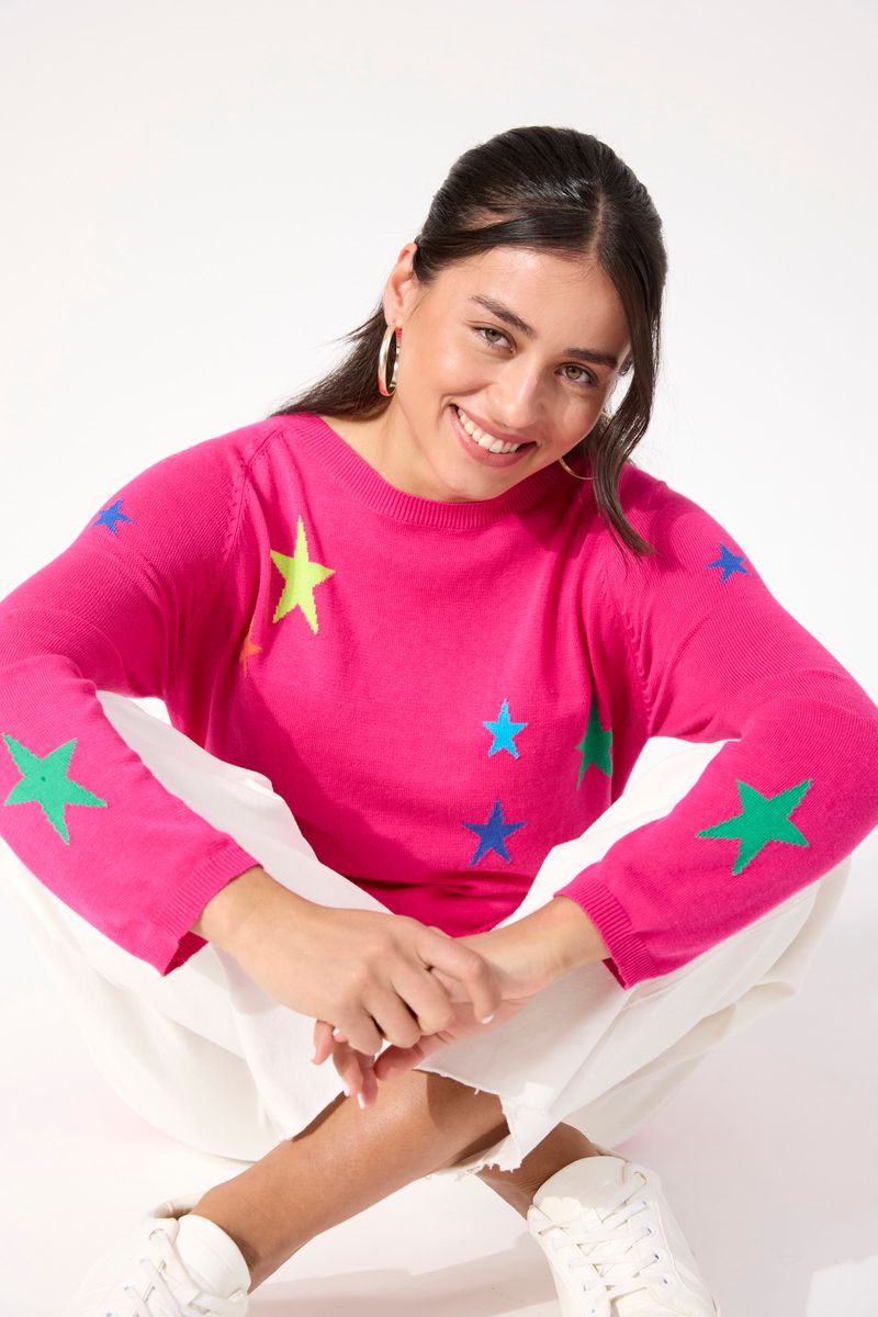 Haven Women's Hot Pink Star Knit Vermont Crew Jumper | Gretel Lane