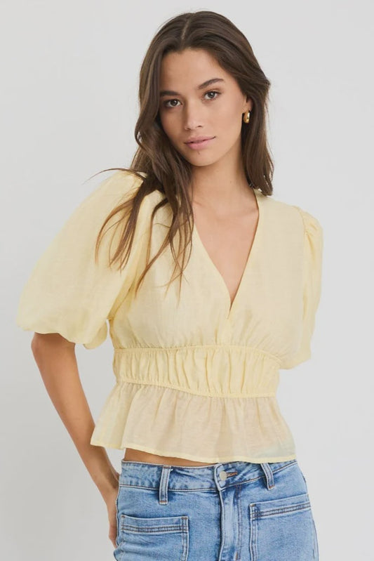 Vexing Puff Sleeve V Top (Butter)
