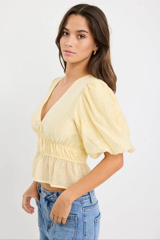 Vexing Puff Sleeve V Top (Butter)