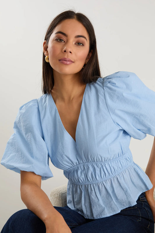 Vexing Puff Sleeve V Top (Ice Blue)