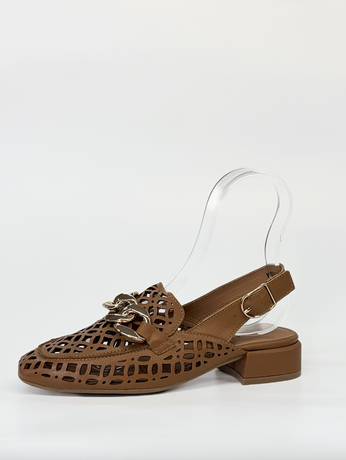 Django & Juliette Vooper Heeled Laser Cut Leather Slingback Loafer Dark Tan | Women's Footwear | Gretel Lane