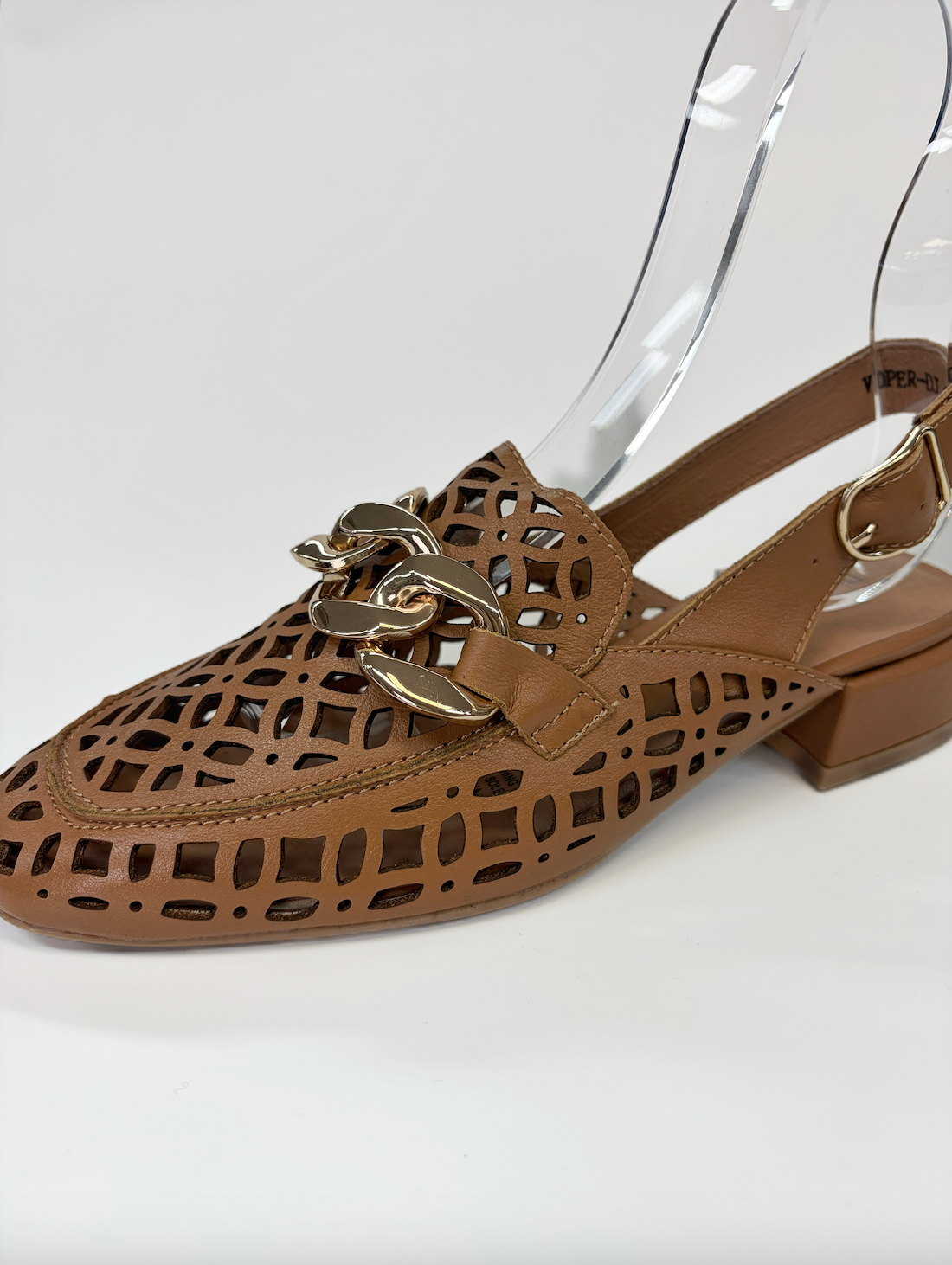 Django & Juliette Vooper Heeled Laser Cut Leather Slingback Loafer Dark Tan | Women's Footwear | Gretel Lane