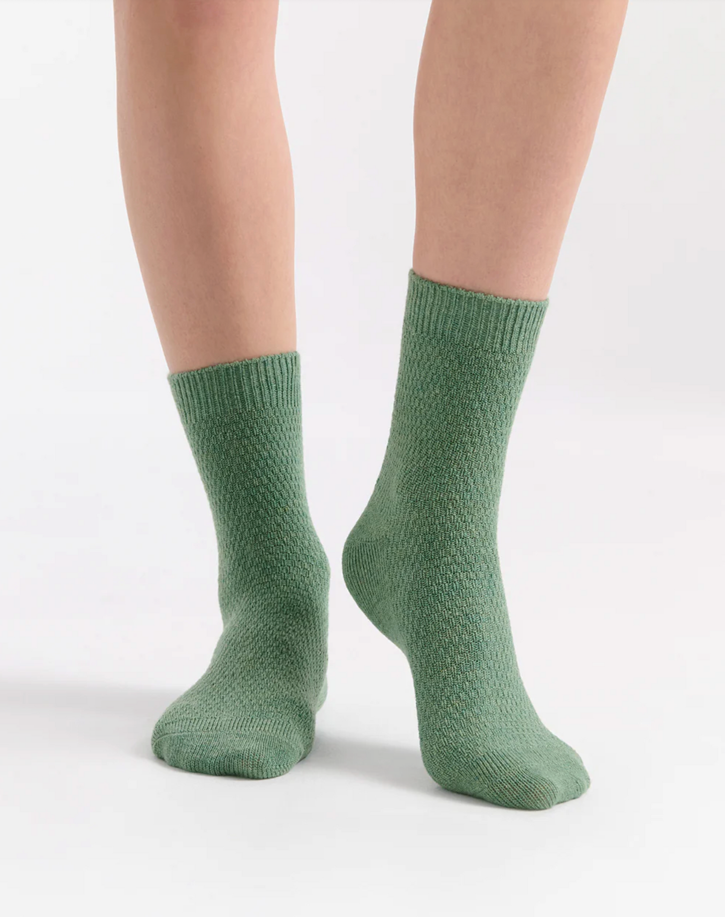 Ambra Waffle Wool Blend Crew Sock - 2 Pair Pack with Bone & Fern | Women's Socks | Gretel Lane