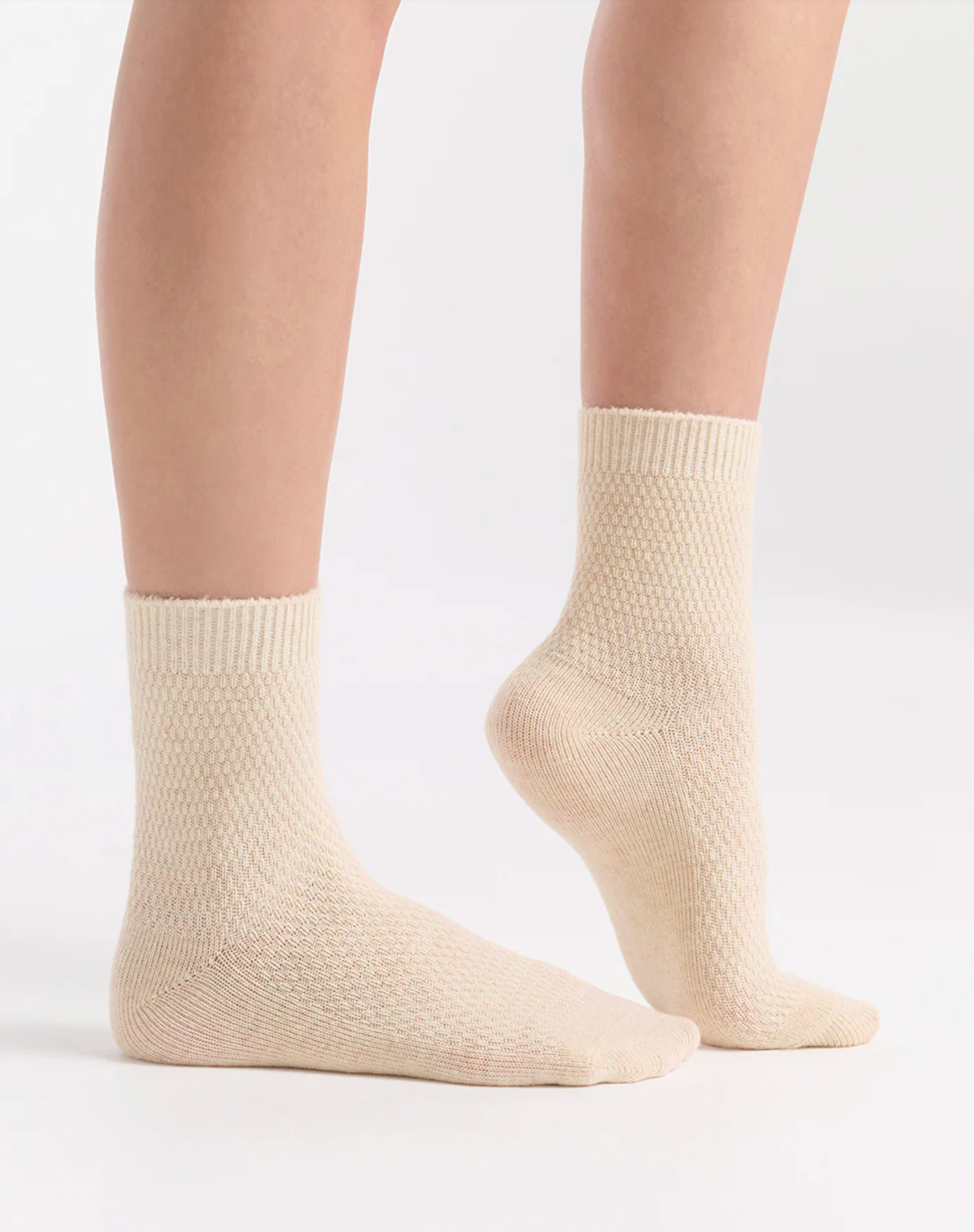 Ambra Waffle Wool Blend Crew Sock - 2 Pair Pack with Bone & Fern | Women's Socks | Gretel Lane