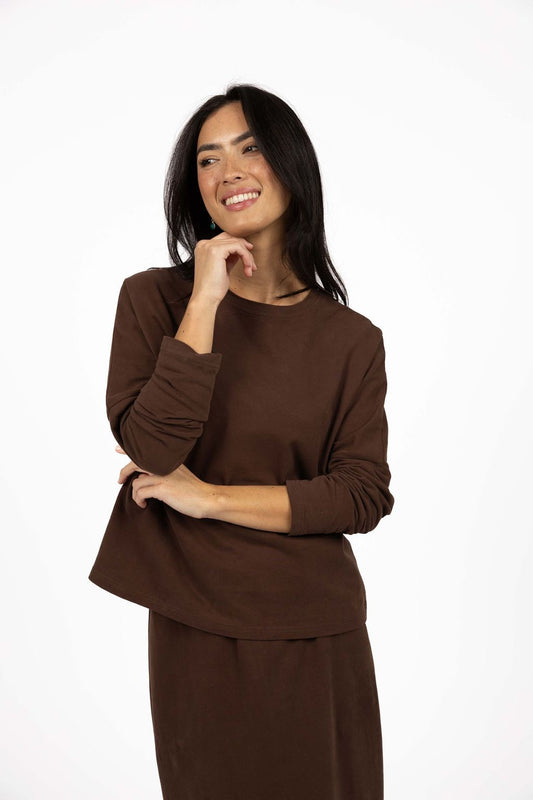 Wildfire Long Sleeve Tee (Chocolate) | Womens Tees Online | Gretel Lane