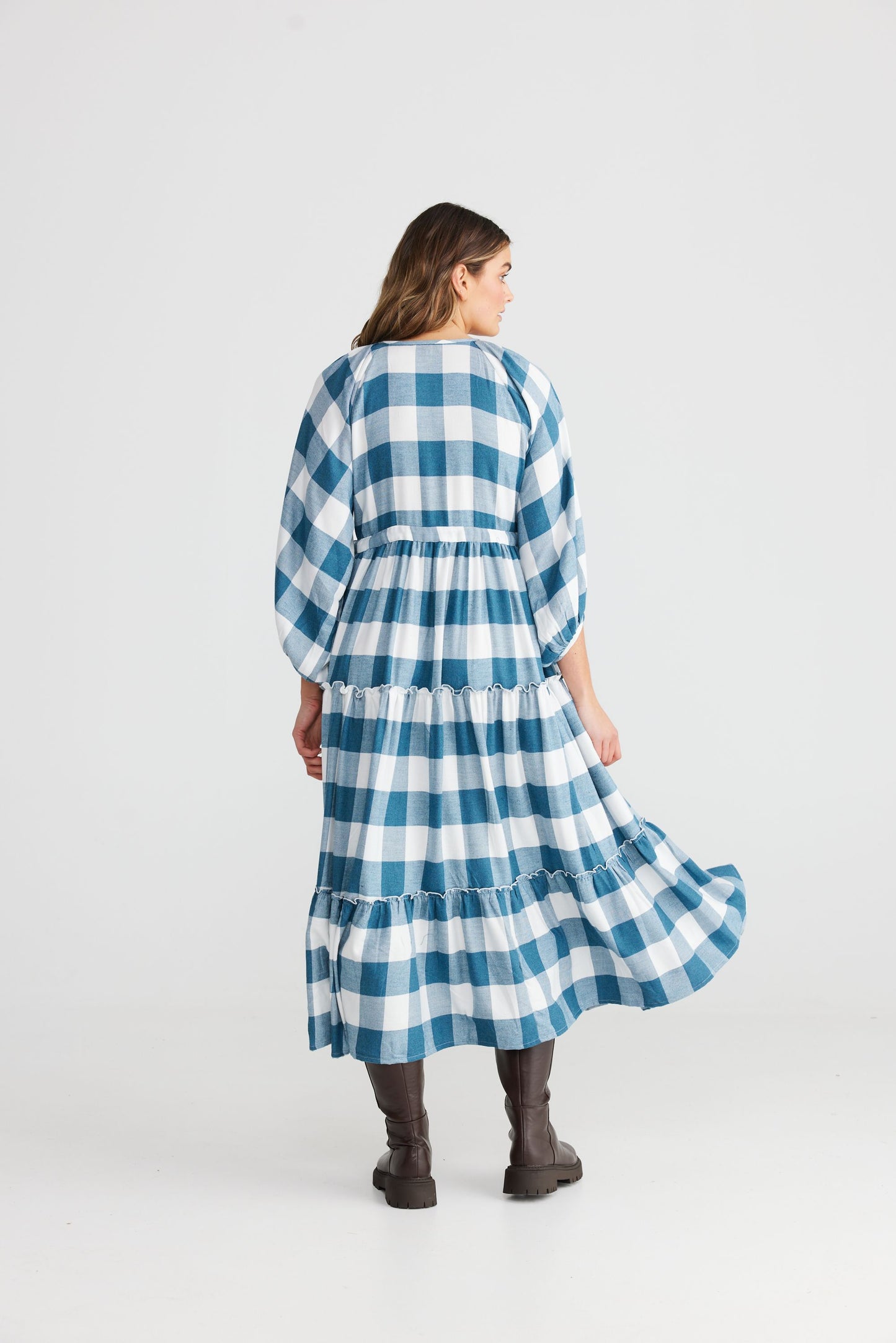 Wing and a Prayer Maxi Dress (Blue Steel Check)