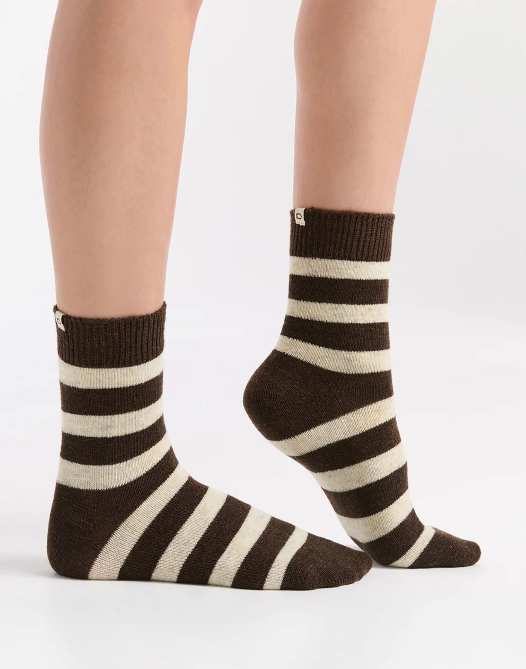 Ambra Winter Stripe Crew Sock in Coffee & Cream | Women's Socks | Gretel Lane