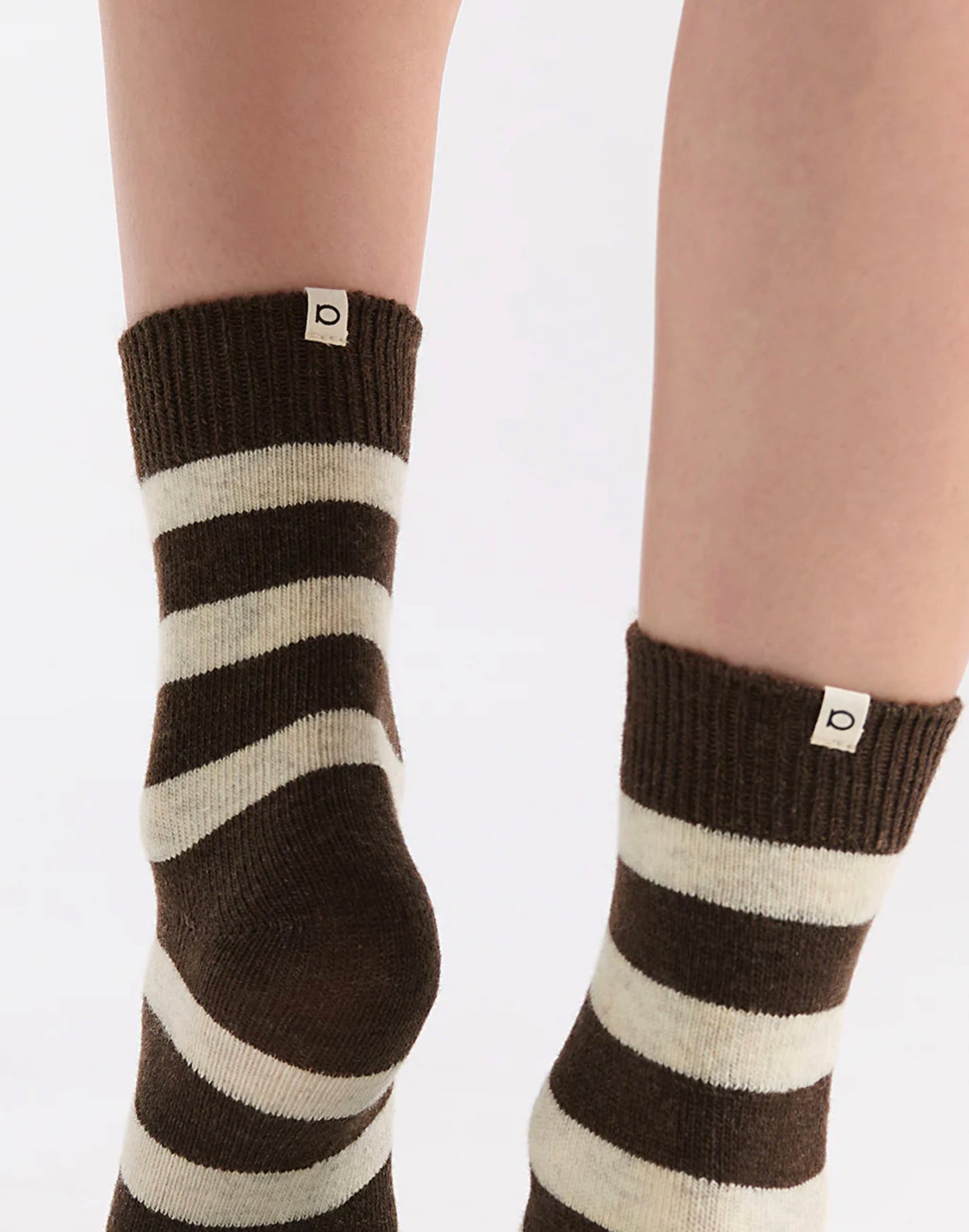 Ambra Winter Stripe Crew Sock in Coffee & Cream | Women's Socks | Gretel Lane