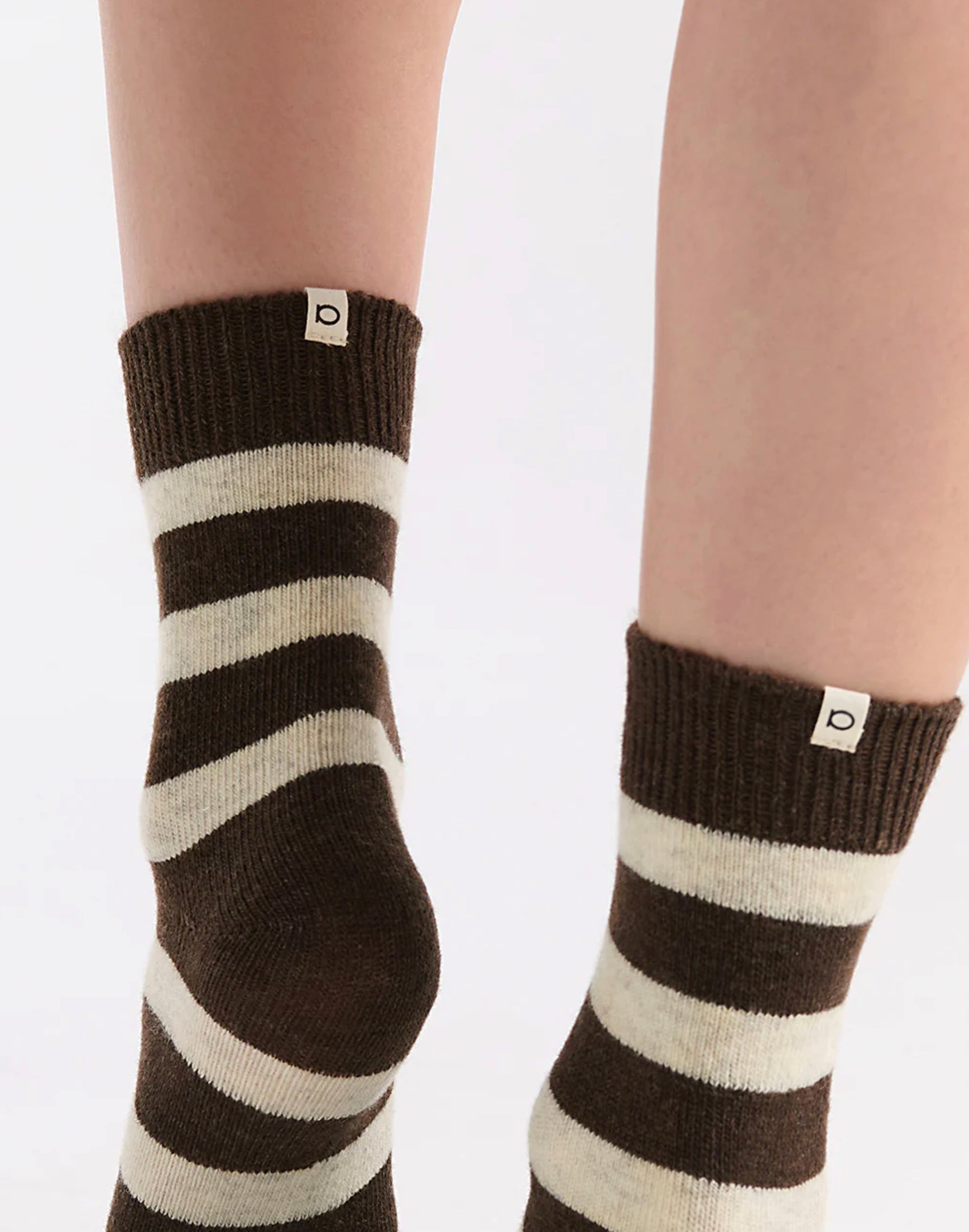 Ambra Winter Stripe Crew Sock in Coffee & Cream | Women's Socks | Gretel Lane