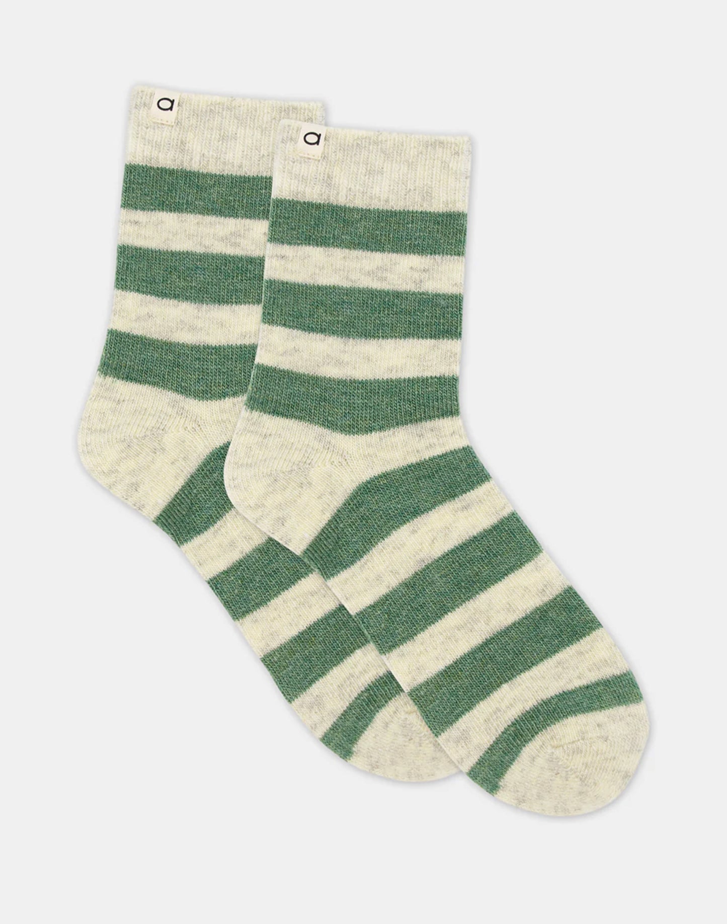 Ambra Winter Stripe Crew Sock in Fern & Cream | Women's Socks | Gretel Lane
