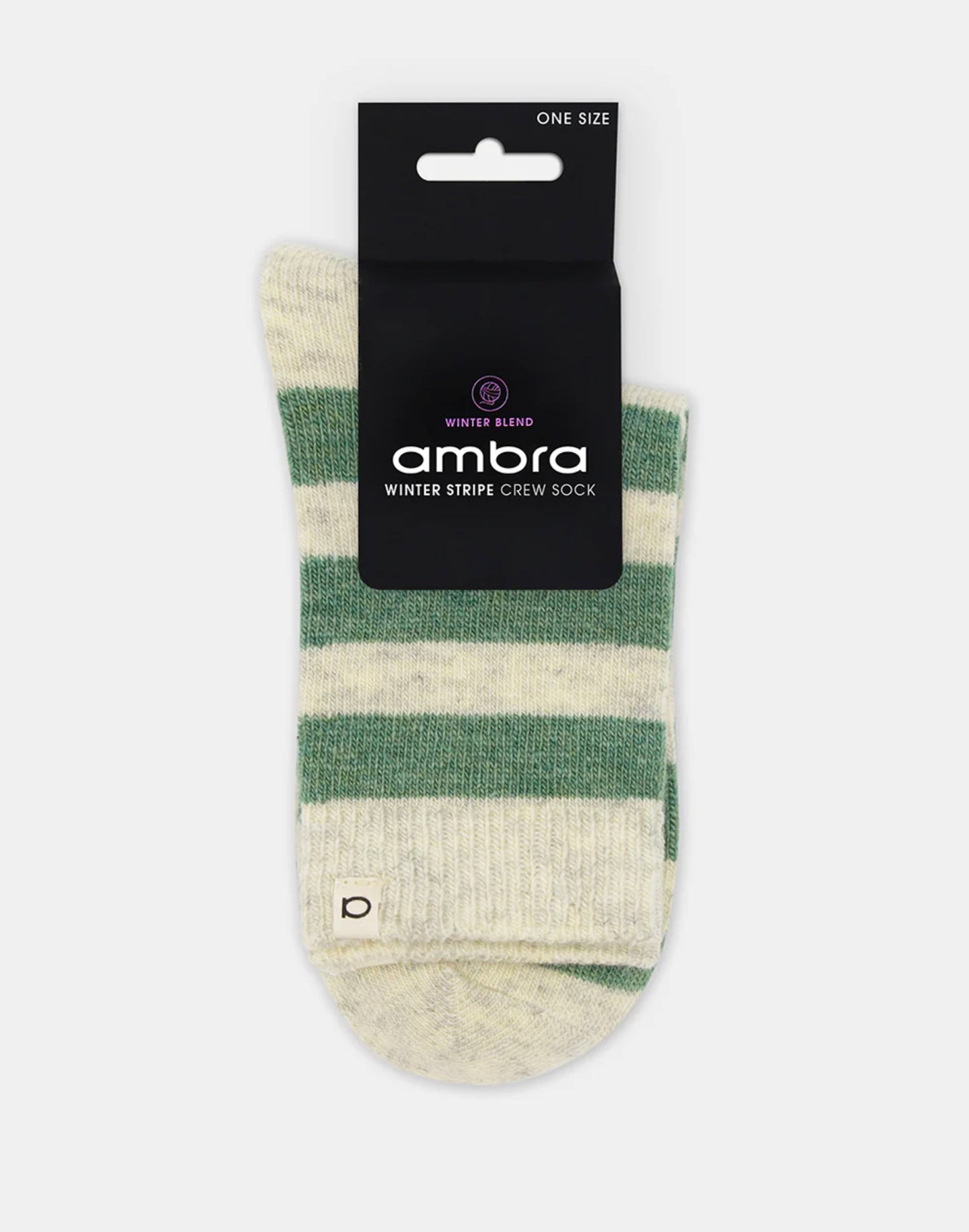Ambra Winter Stripe Crew Sock in Fern & Cream | Women's Socks | Gretel Lane