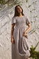Wren Cotton SS Shirred Bodice Midi Dress (Chocolate Stripe)