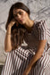 Wren Cotton SS Shirred Bodice Midi Dress (Chocolate Stripe)
