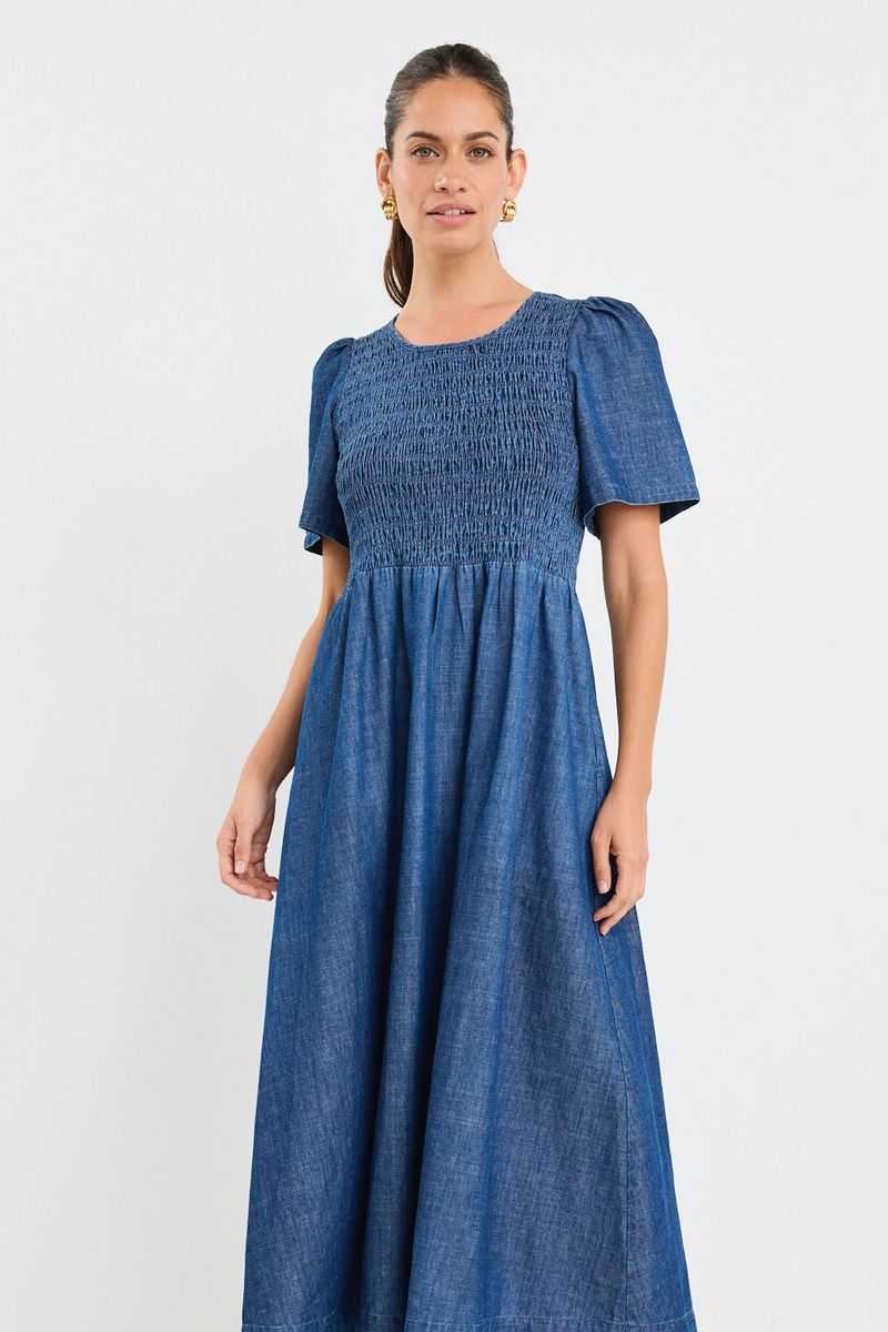 Wren SS Shirred Bodice Midi Dress (Storm Blue)